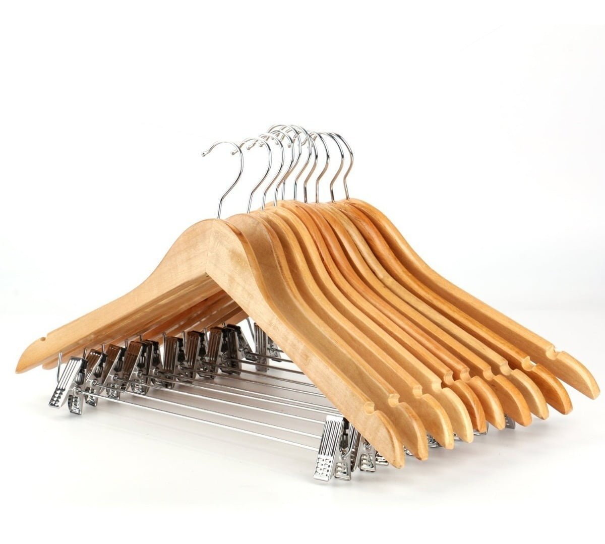 Percha Madera Natural Con Broche Para Adulto 44-45Cm