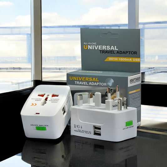 Adaptador Universal de Viaje con 2 Puertos USB