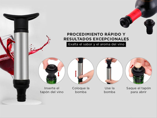 Bomba de Vacío Para Botellas de Vino Con 2 Tapones
