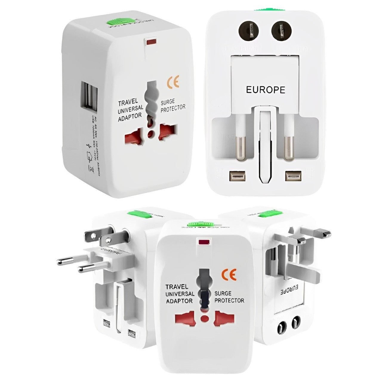 Adaptador Universal de Viaje con 2 Puertos USB