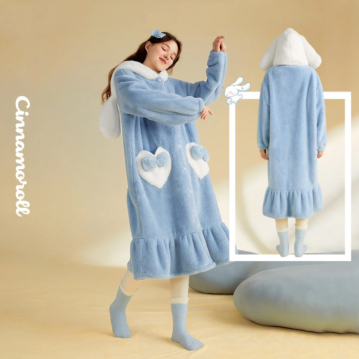 Pijama De Mujer Cinnamonroll Saco Manta Con Capucha Y Botones