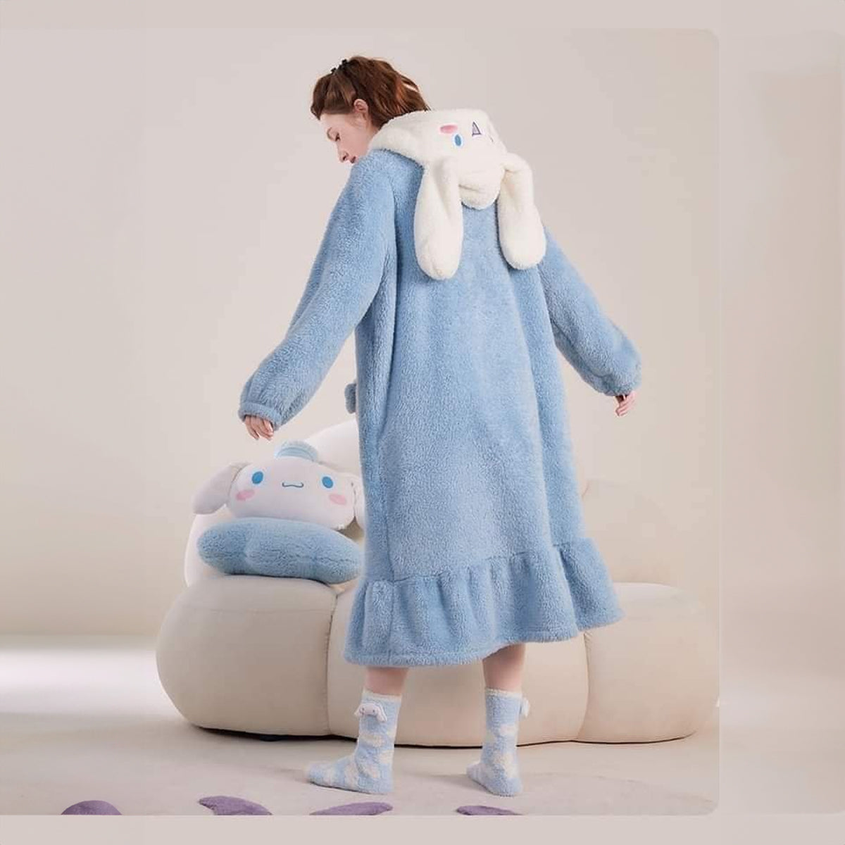 Pijama De Mujer Cinnamonroll Saco Manta Con Capucha Y Botones