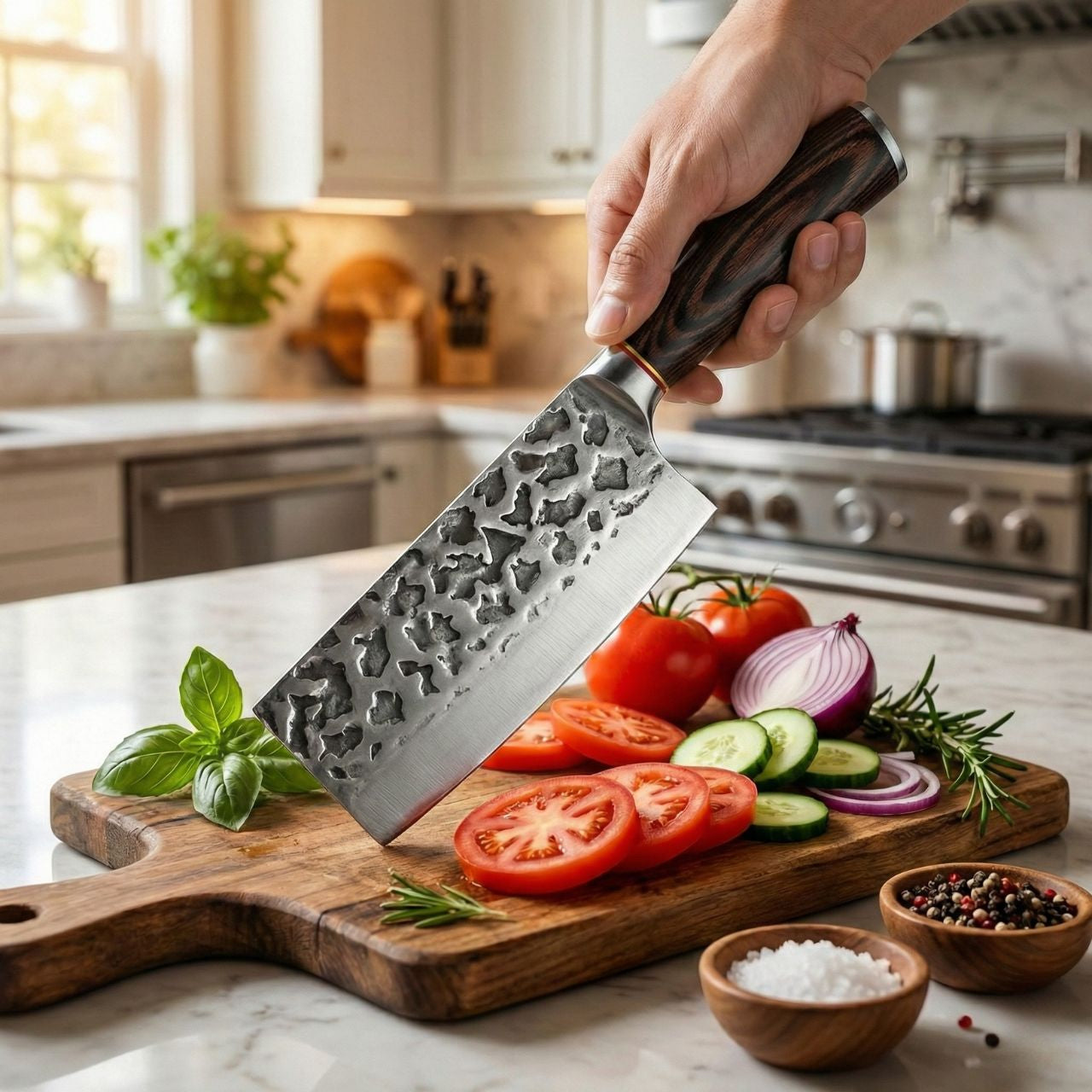 Hacha Cocina Acero Inox Carnes Mango Cuchillo Profesional Madera