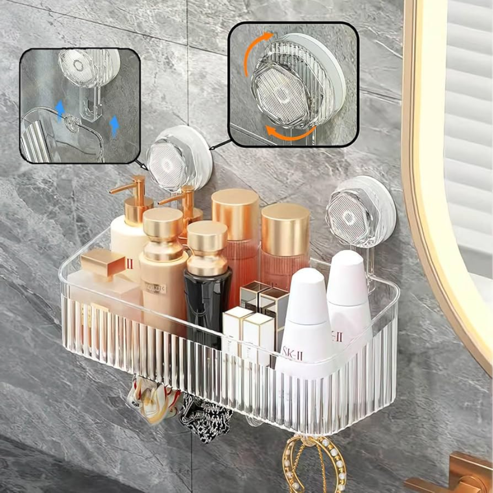 Estante Organizador De Baño Con Ventosa Transparente - Canasta De Almacenamiento Estilo Lujo Bl702K10