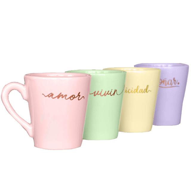 Taza Conica Pastel "Felicidad/Unico/Amor" Ceramica