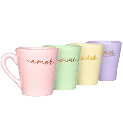 Taza Conica Pastel "Felicidad/Unico/Amor" Ceramica