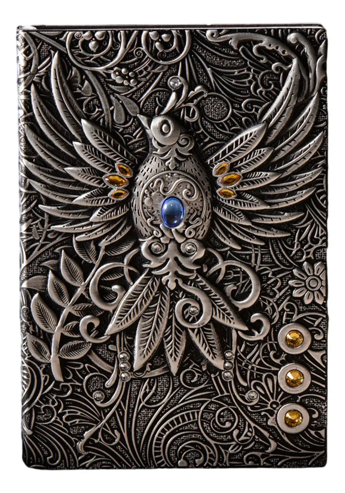 Cuaderno Vintage Relieve Fénix Con Piedras | Tapa Dura Artística