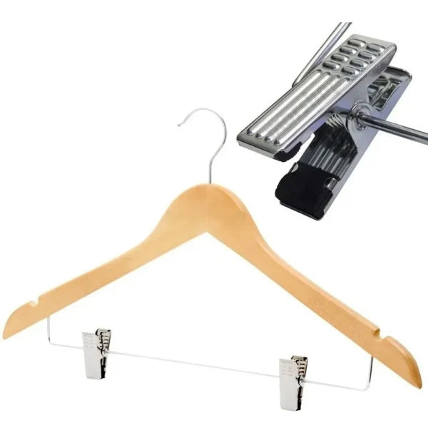 Percha Madera Natural Con Broche Para Adulto 44-45Cm