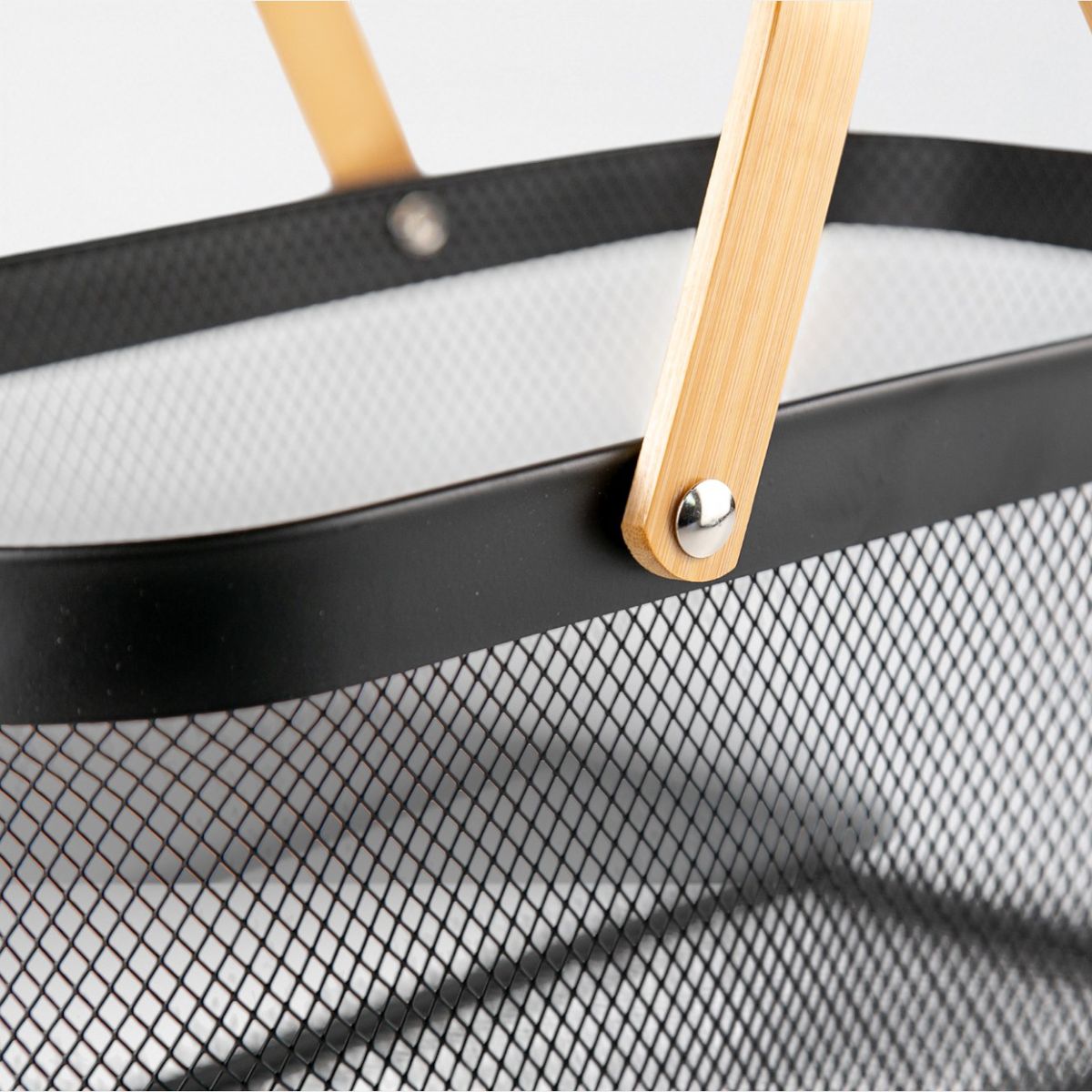 Canasto de Metal con Manijas de Madera – Organizador Decorativo para el Hogar