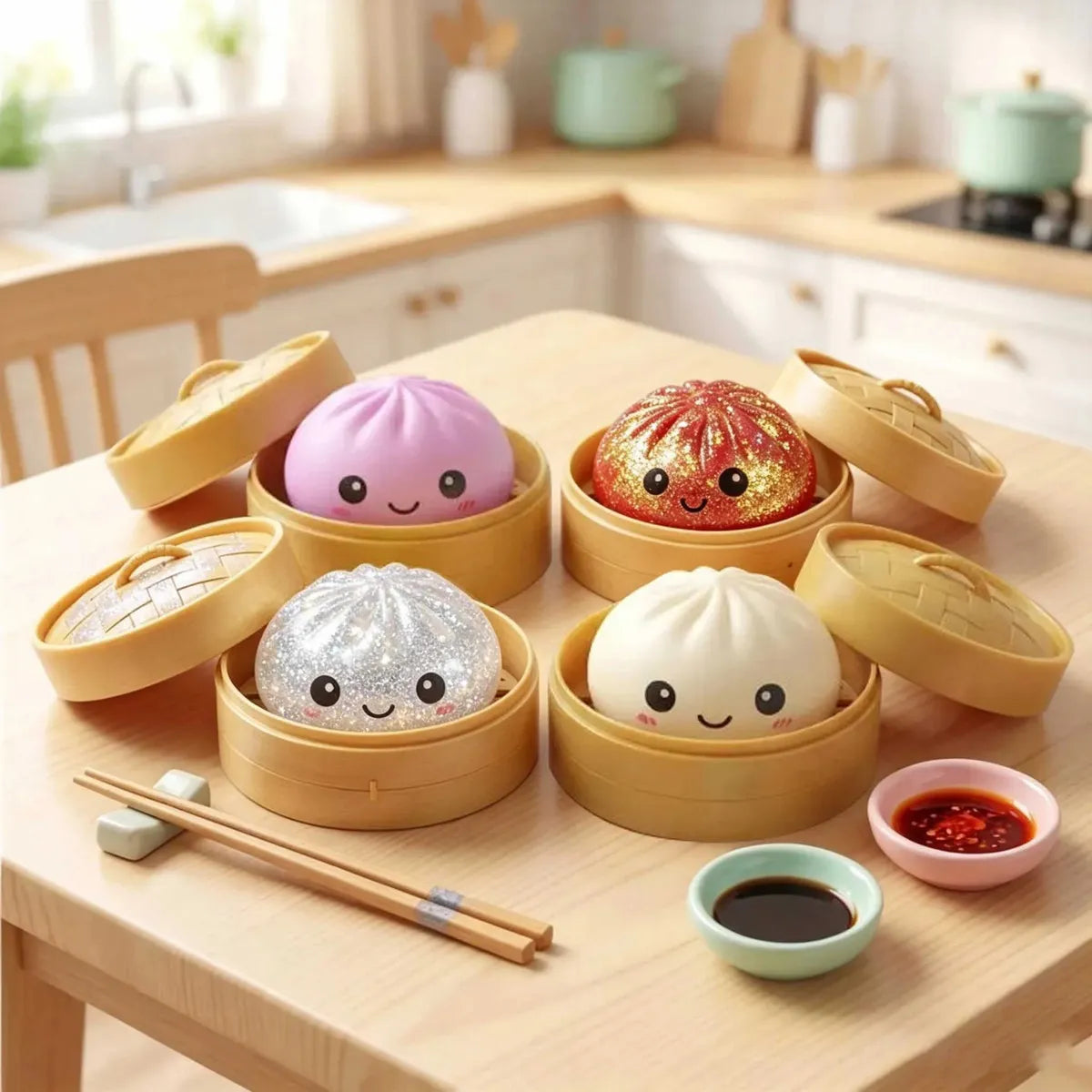 Kawaii Glitter Dumpling Squishy - Caja Sorpresa Coleccionable