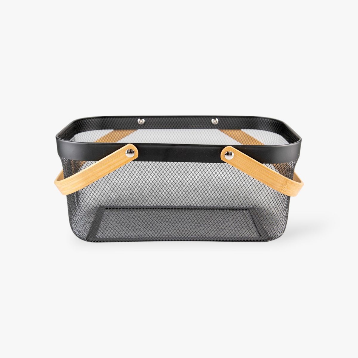 Canasto de Metal con Manijas de Madera – Organizador Decorativo para el Hogar