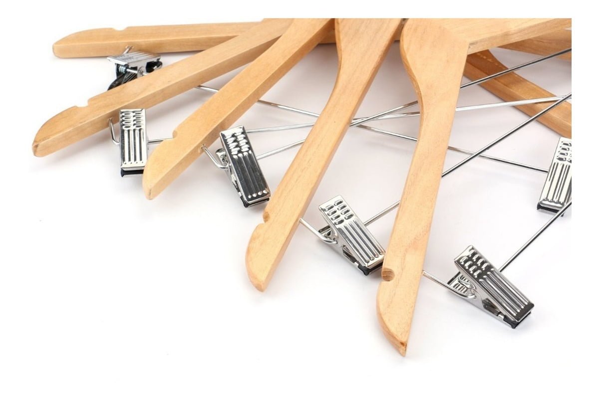 Percha Madera Natural Con Broche Para Adulto 44-45Cm
