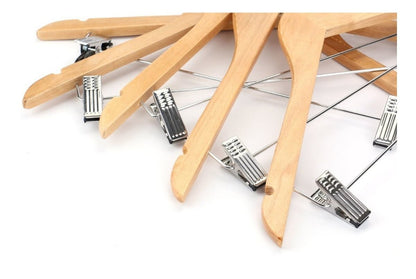 Percha Madera Natural Con Broche Para Adulto 44-45Cm