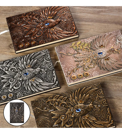 Cuaderno Vintage Relieve Fénix Con Piedras | Tapa Dura Artística