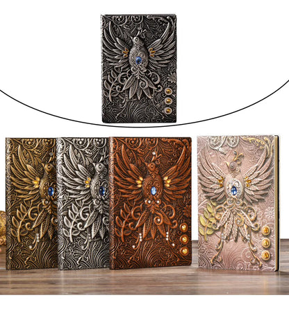 Cuaderno Vintage Relieve Fénix Con Piedras | Tapa Dura Artística