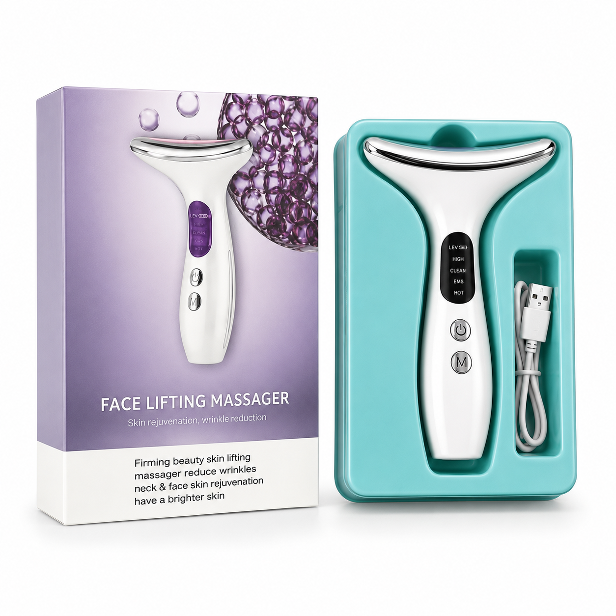Masajeador Facial y Cervical Face Lifting | EMS Microcorriente + Fototerapia LED + Calor