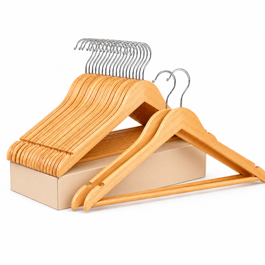 Pack 50 Perchas De Mader Natural Ropa Adulto 45CM