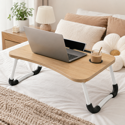 Mesa Plegable para Laptop con Portavasos y Ranura para Tablet