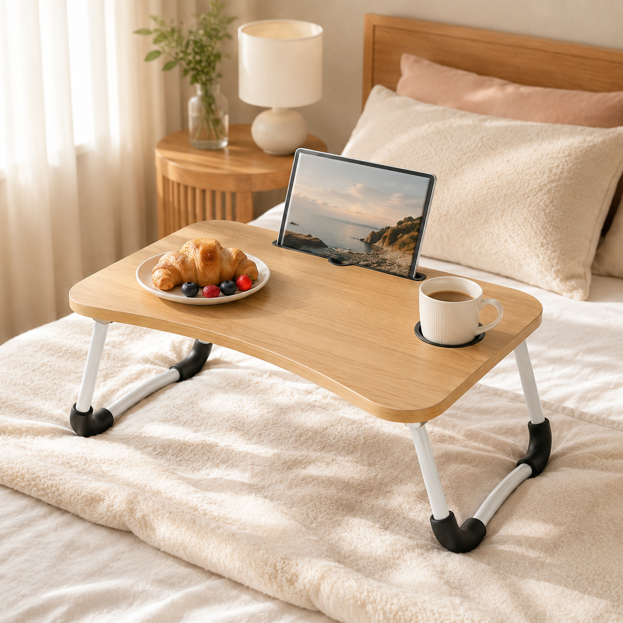Mesa Plegable para Laptop con Portavasos y Ranura para Tablet