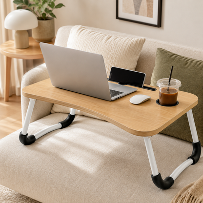 Mesa Plegable para Laptop con Portavasos y Ranura para Tablet