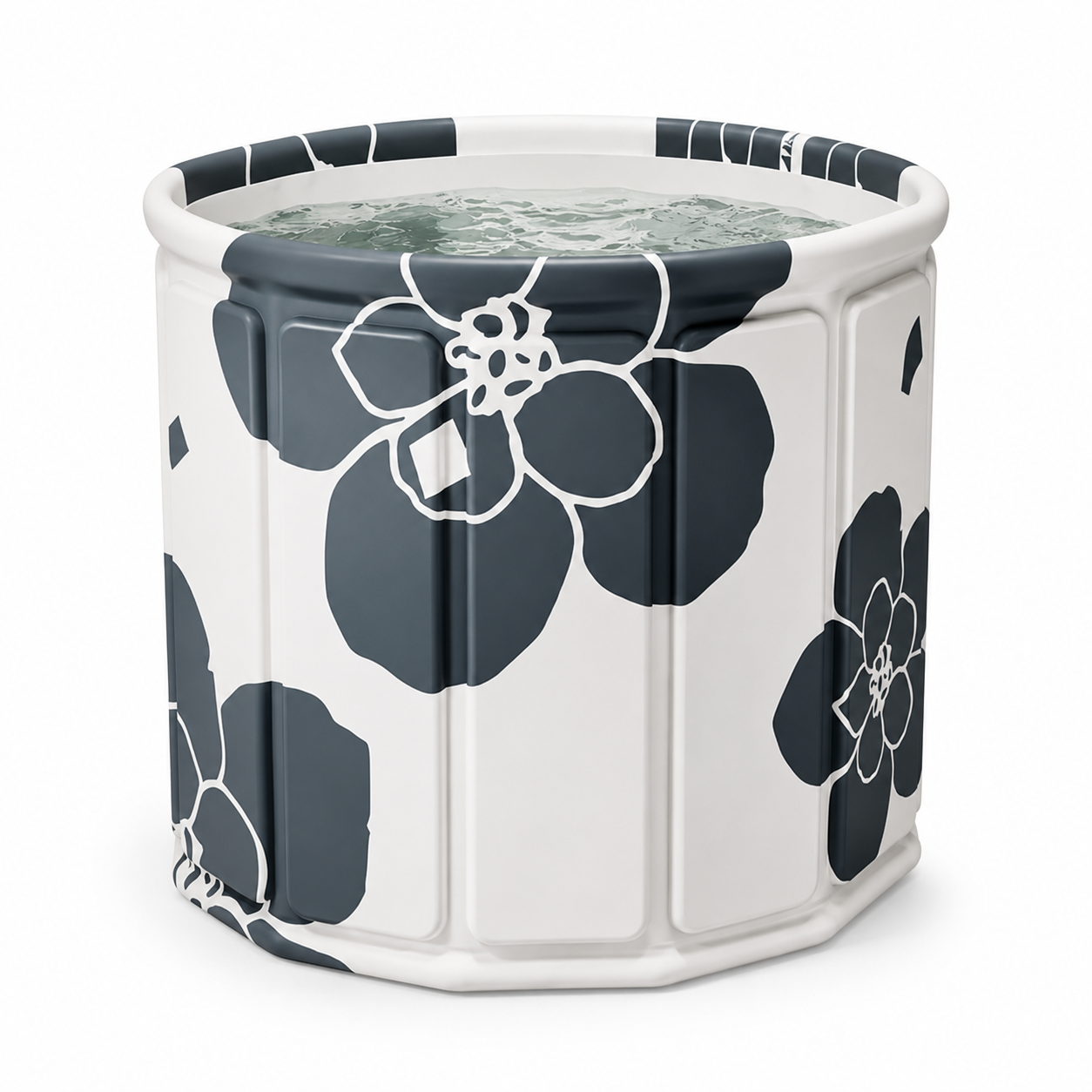 Bañera plegable portátil diseño floral blanco y gris con agua