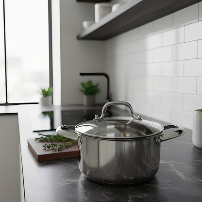 Cacerola Olla Acero Inoxidable Triple Fondo Con Tapa 20cm Plateado