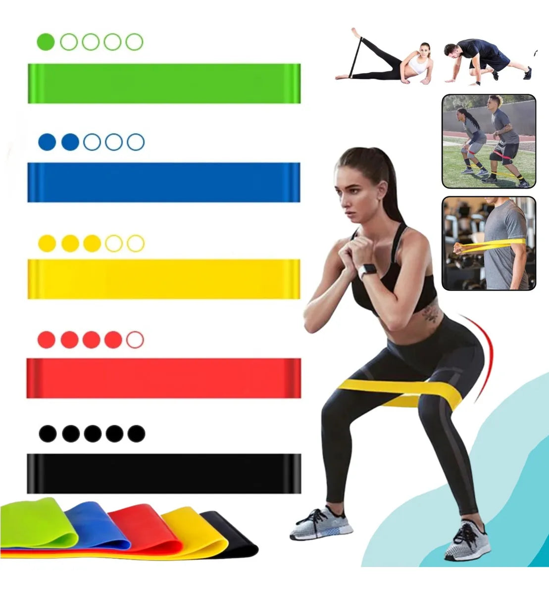 Kit 5 Bandas Elásticas Isométricas - Goma Natural | Bandas Elásticas Ejercicio