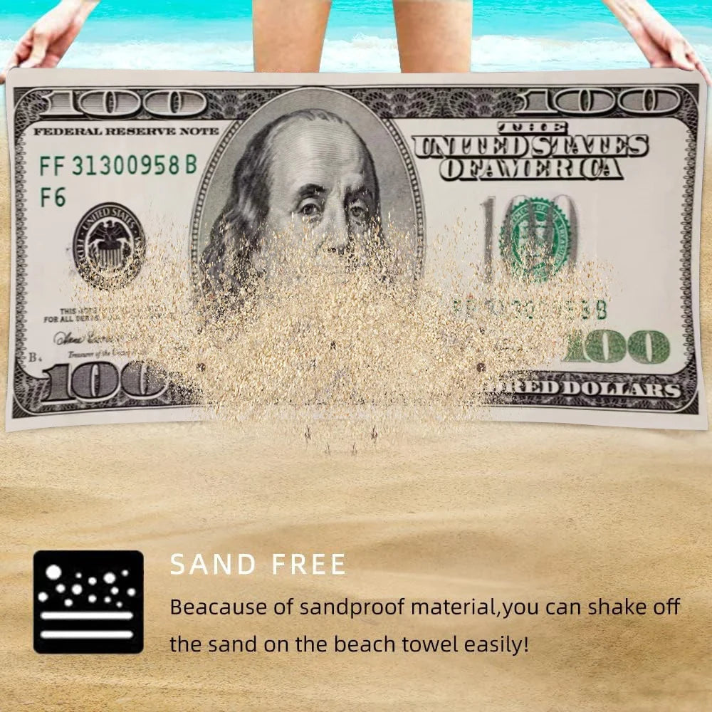 Toalla de Playa Diseso Billete 100 Dólares de Microfibra 70x140 cm | Secado rápido y liviana