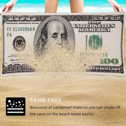 Toalla de Playa Diseso Billete 100 Dólares de Microfibra 70x140 cm | Secado rápido y liviana