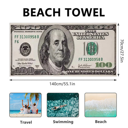 Toalla de Playa Diseso Billete 100 Dólares de Microfibra 70x140 cm | Secado rápido y liviana