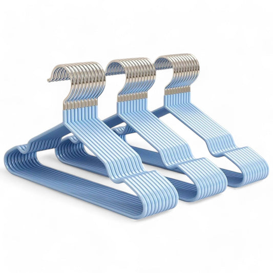 Pack x50 Perchas Metálicas Ultra Slim Antideslizantes | Negro y Celeste