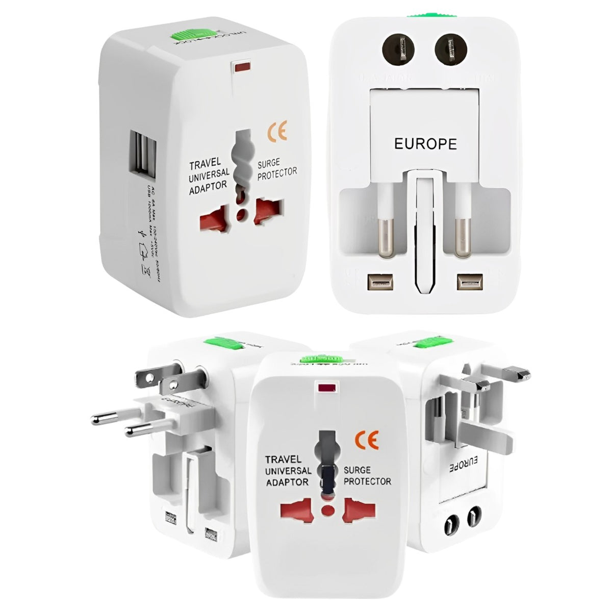 Adaptador Universal de Viaje con 2 Puertos USB