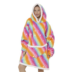 Pijama De Mujer Estrella Arcoíris Naranja Buzo Con Capucha Manta Corderito Oversize