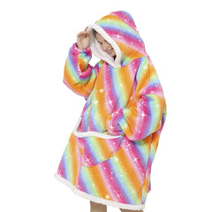 Pijama De Mujer Estrella Arcoíris Naranja Buzo Con Capucha Manta Corderito Oversize