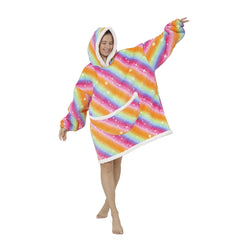 Pijama De Mujer Estrella Arcoíris Naranja Buzo Con Capucha Manta Corderito Oversize