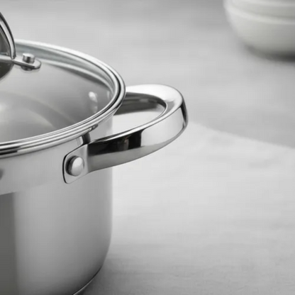 Cacerola Olla Acero Inoxidable Triple Fondo Con Tapa 20cm Plateado