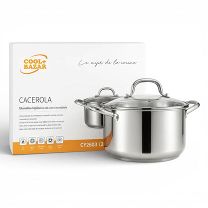 Cacerola Olla Acero Inoxidable Triple Fondo Con Tapa 20cm Plateado