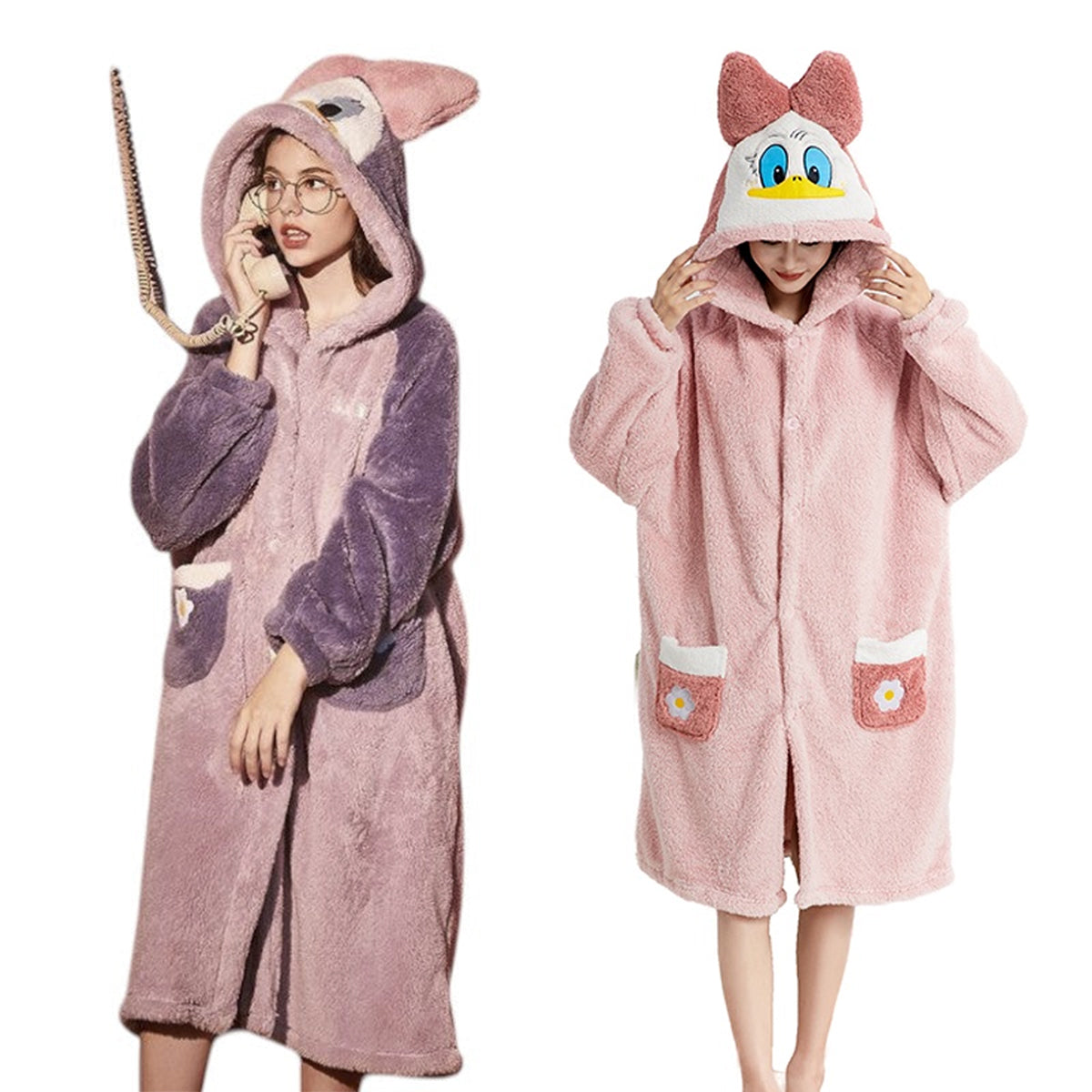 Pijama De Mujer Daisy Saco Manta Con Capucha Y Botones