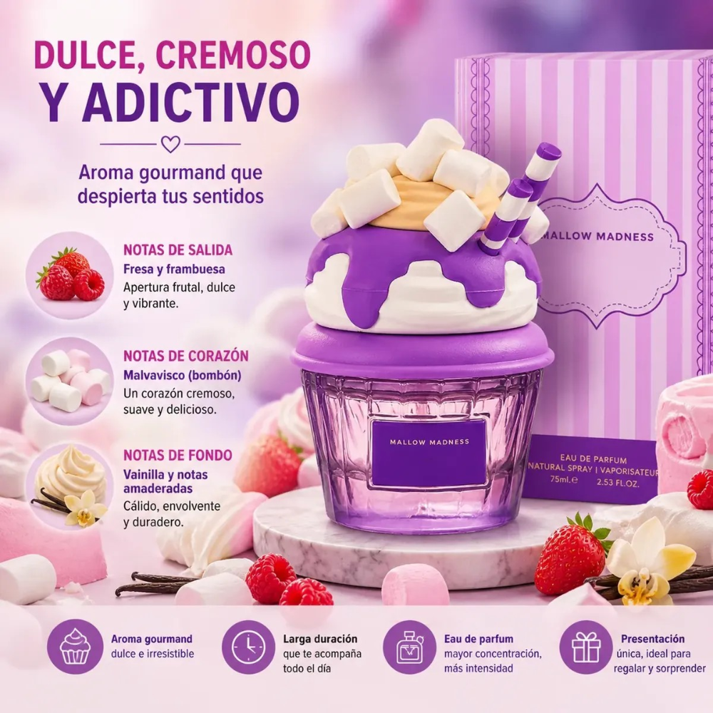Perfume Lattafa Mallow Madness Eau de Parfum 75ml | Aroma Dulce y Cremoso para Mujer