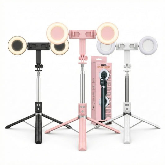 Soporte para celular de 1,7 m con palo selfie y control remoto Soporte para celular de 1,7 m con palo selfie y control remoto, doble luz