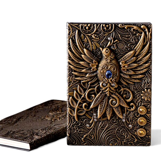Cuaderno Vintage Relieve Fénix Con Piedras | Tapa Dura Artística