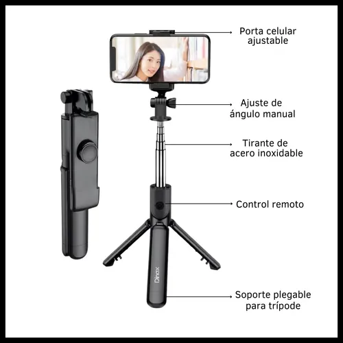 Soporte para celular de 1,7 m con palo selfie y control remoto Soporte para celular de 1,7 m con palo selfie y control remoto, doble luz  - Image 1