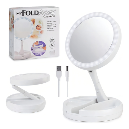 Espejo LED Plegable USB Iluminación y Práctico Espejo Aumento