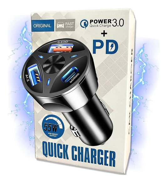 Adaptador Auto 55w Tipo C + Usb Quick Charger 3.0