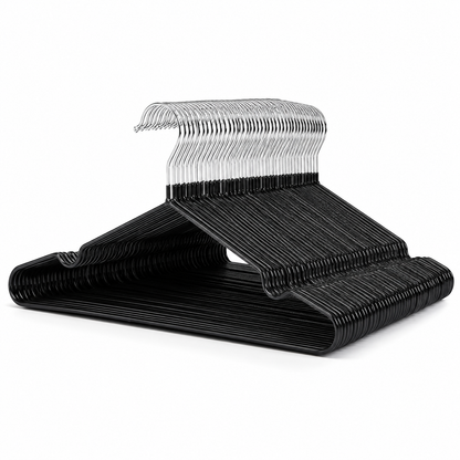 Pack x50 Perchas Metálicas Ultra Slim Antideslizantes | Negro y Celeste