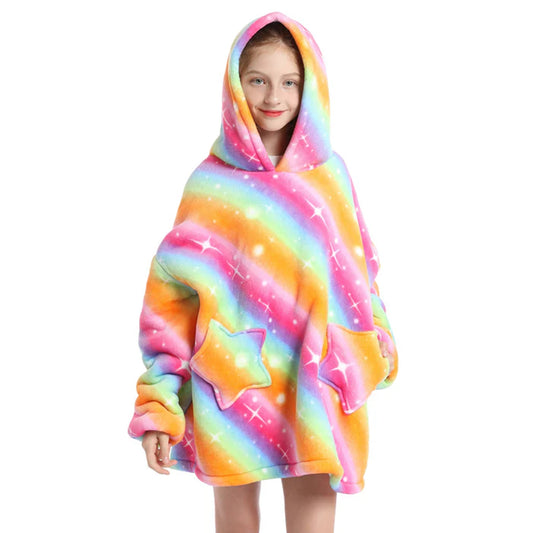 Pijama Infantil Multicolor Arcoíris Buzo Con Capucha Manta Corderito