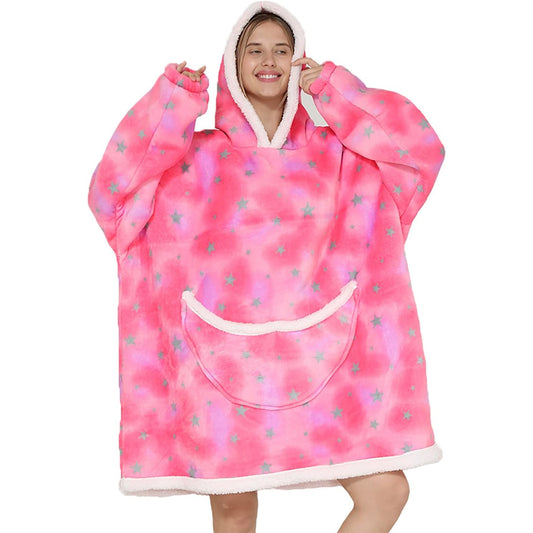 Pijama De Mujer Rosa Estrellas Buzo Con Capucha Manta Corderito Oversize