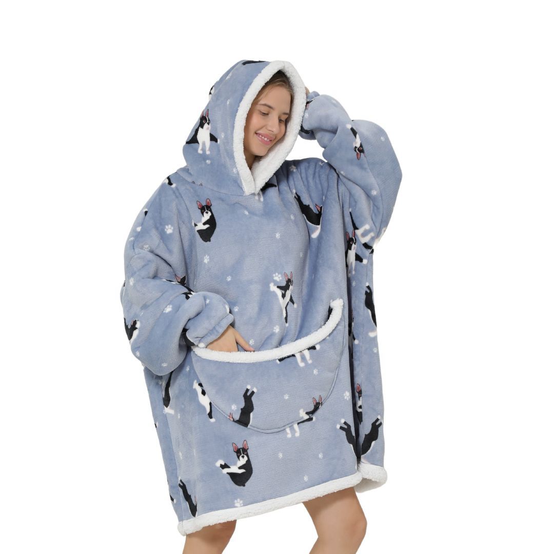 Pijama De Mujer Buzo Bulldog Francés Manta Corderito Oversize