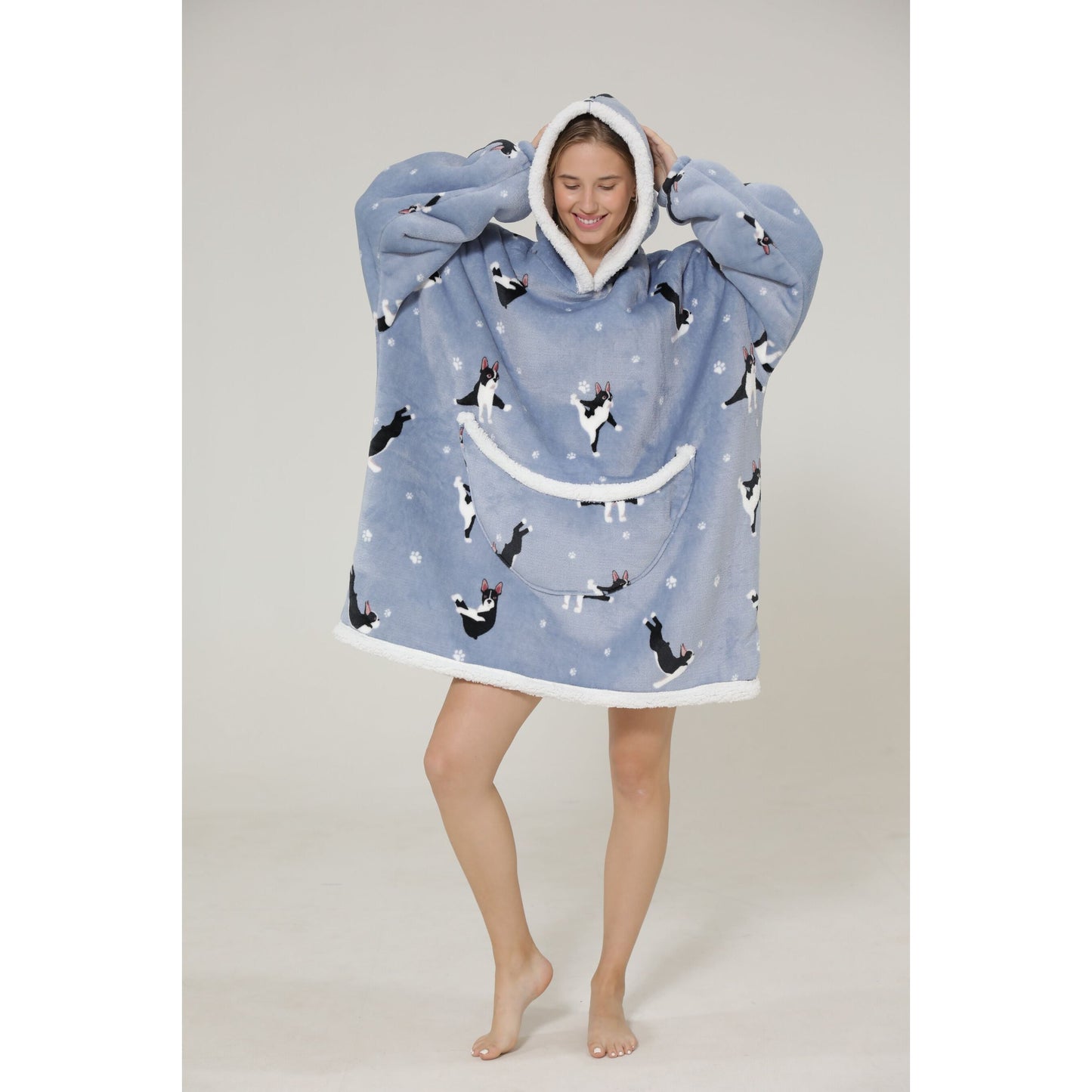 Pijama De Mujer Buzo Bulldog Francés Manta Corderito Oversize