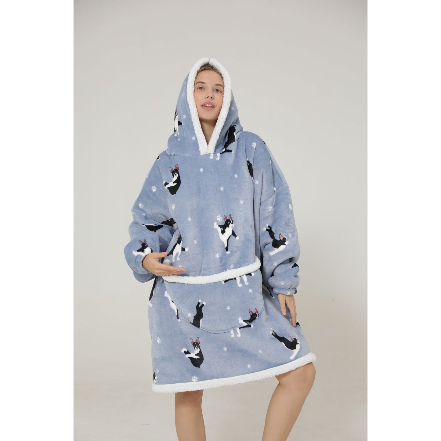 Pijama De Mujer Buzo Bulldog Francés Manta Corderito Oversize